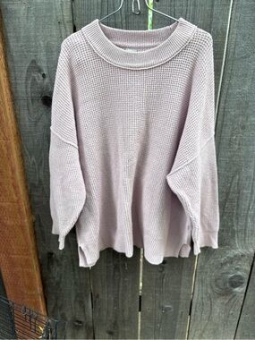 aerie Oversized Waffle Knit Crew Sweater - Light Mauve